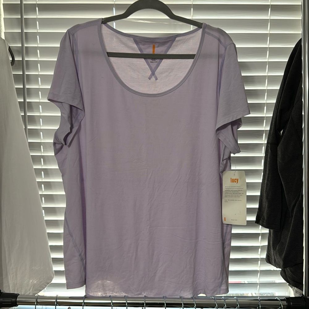 LUCY ACTIVEWEAR SS WORKOUT TEE - SHEER LILAC - 2X - NWT